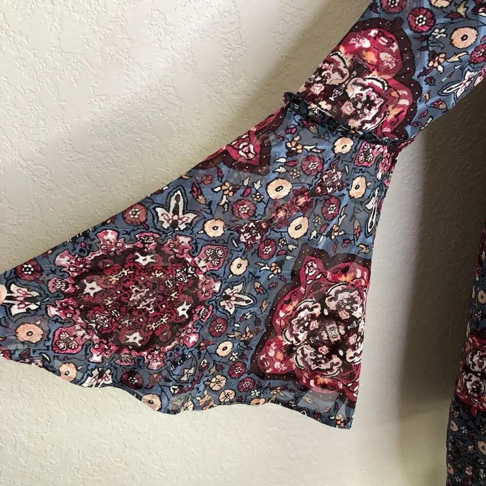 WHBM blue and pink floral Mandela print shift dress size Medium